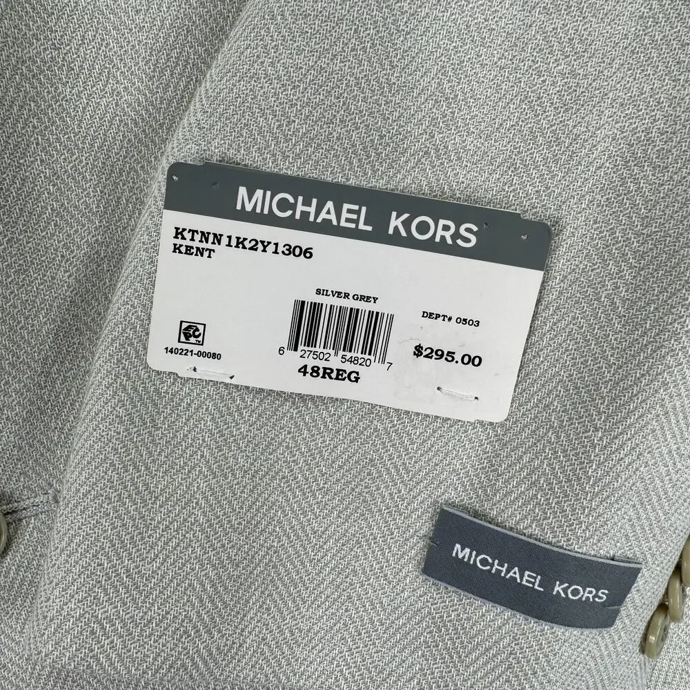Michael Kors Mens Classic Fit Stretch Herringbone Sport Coat Silver Gray 48R